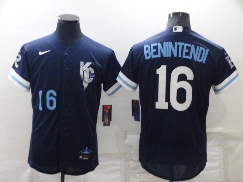 Men Kansas City Royals 16 Benintendi Blue City Edition Elite Nike 2022 MLB Jerseys